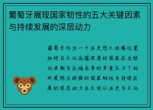 葡萄牙展现国家韧性的五大关键因素与持续发展的深层动力